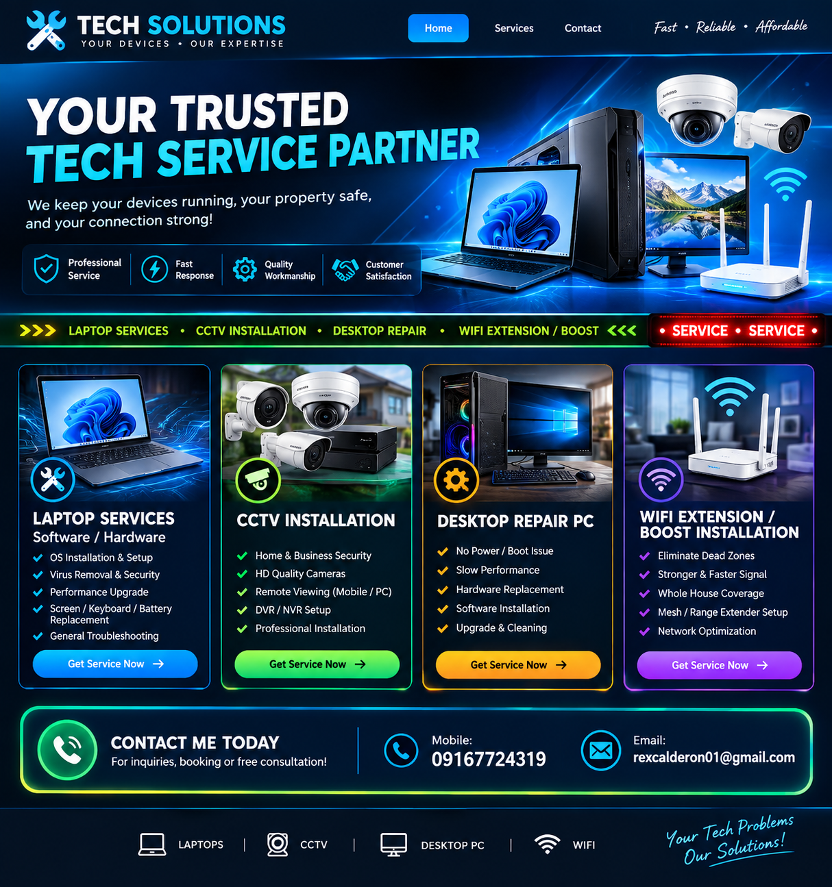 Laptop, desktop PC, CCTV cameras and WiFi router